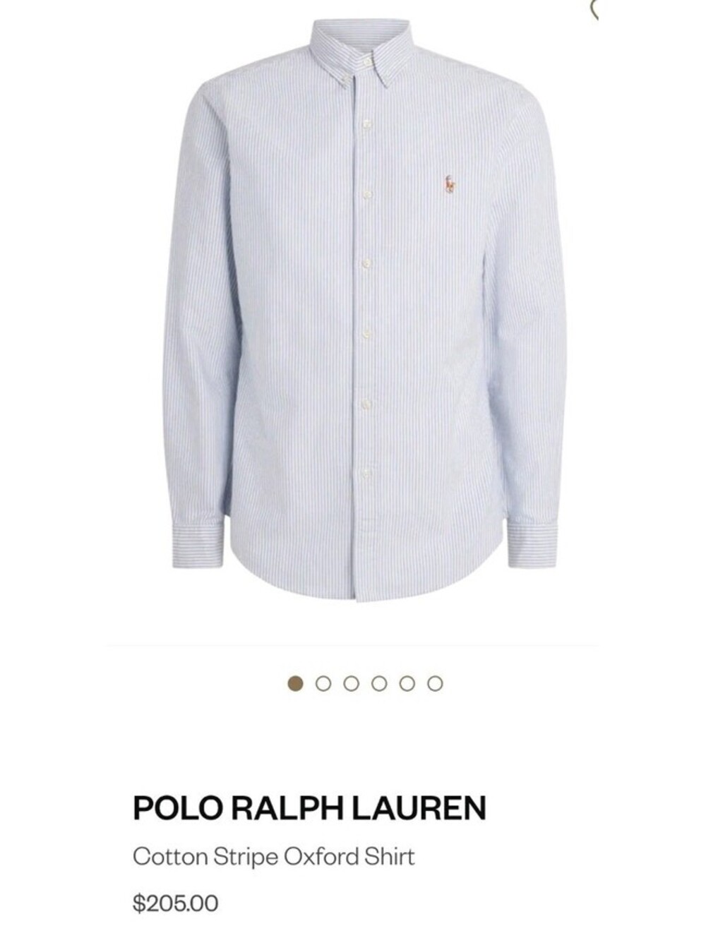 Polo Ralph Lauren Large Blue White Striped Cotton Stripe Oxford Shirt Slim Fit